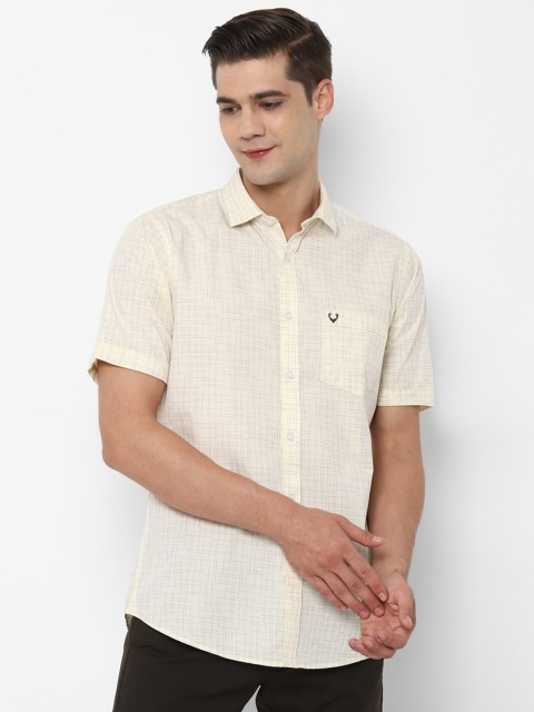 

Allen Solly Men Cream-Coloured Slim Fit Checked Pure Cotton Casual Shirt