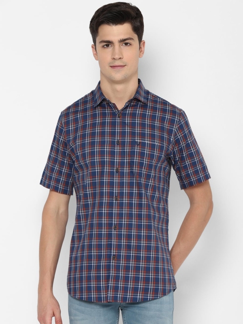 

Allen Solly Men Navy Blue Slim Fit Checked Pure Cotton Casual Shirt