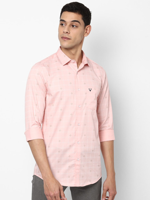 

Allen Solly Men Peach-Coloured Slim Fit Checked Pure Cotton Casual Shirt