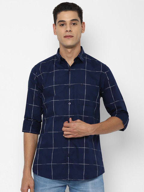 

Allen Solly Men Navy Blue Slim Fit Windowpane Checks Checked Casual Shirt