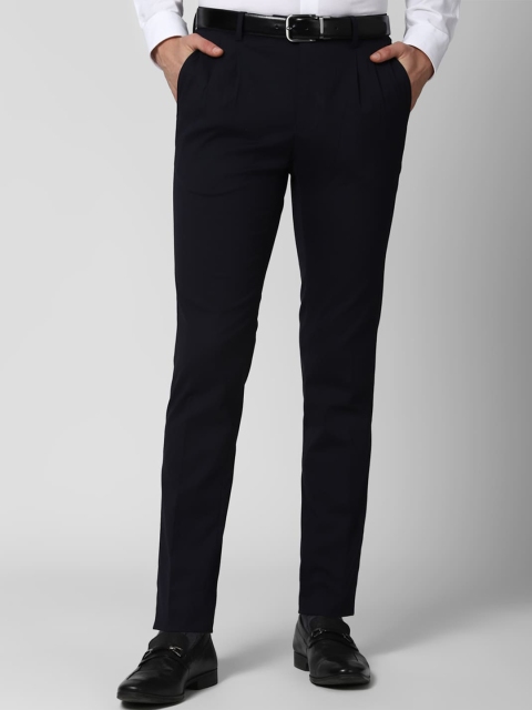 

Peter England Men Black Slim Fit Pleated Trousers