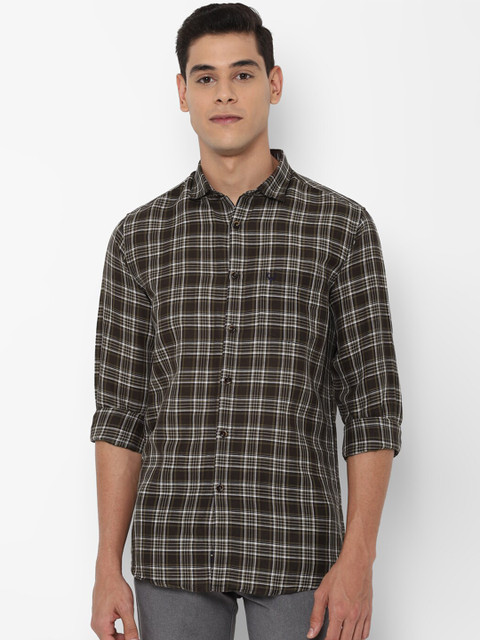 

Allen Solly Men Olive Green Slim Fit Checked Casual Shirt