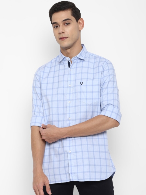 

Allen Solly Men Blue Slim Fit Windowpane Checks Checked Pure Cotton Casual Shirt