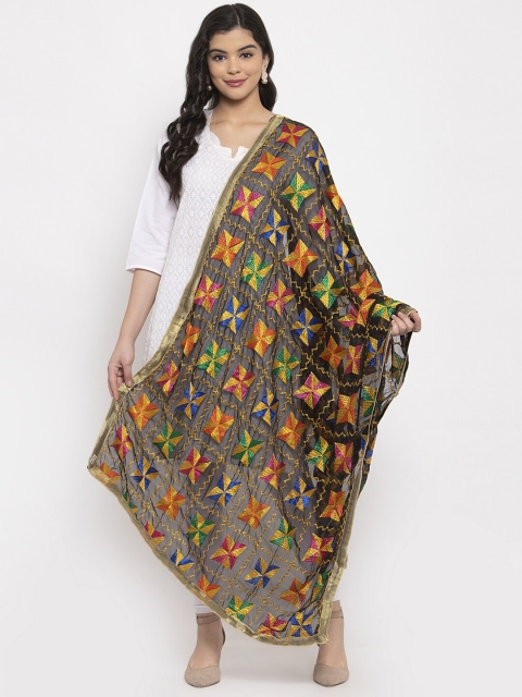 

Clora Creation Black & Orange Embroidered Dupatta with Phulkari