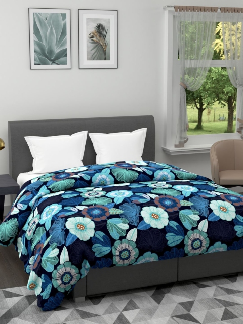 

BIANCA Blue & Sea Green Floral Microfiber AC Room 120 GSM Double Bed Comforter