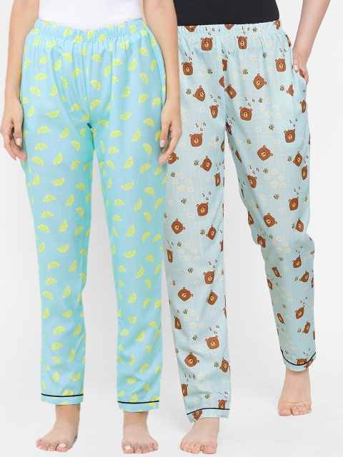 

FashionRack Women Pack Of 2 Printed Lounge Pants, Sea green
