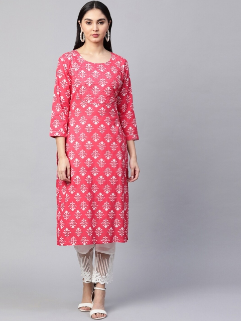 

FASHOR Women Pink Floral Printed Floral Kurta