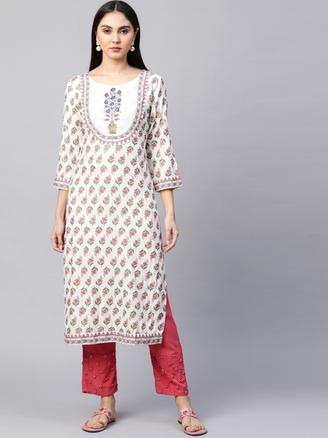 

FASHOR Women White Ethnic Motifs Printed Crepe Kurta