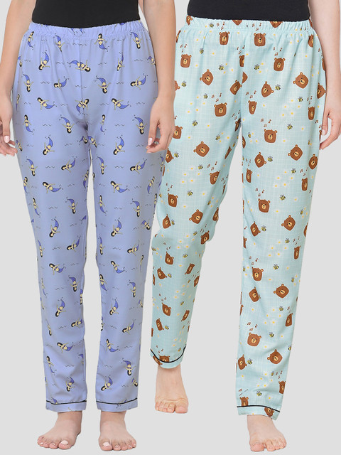 

FashionRack Women Blue Pack of 2 Printed Cotton Lounge Pants