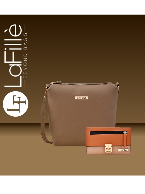 

LaFille Beige Structured Sling Bag with Wallet