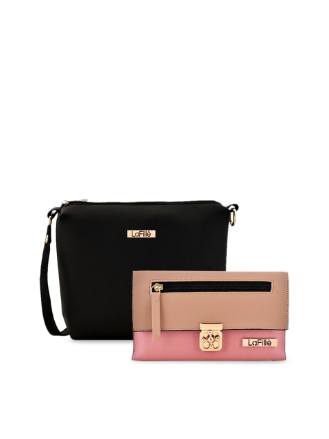 

LaFille Black & Pink Structured Sling Bag With Wallet, Multi