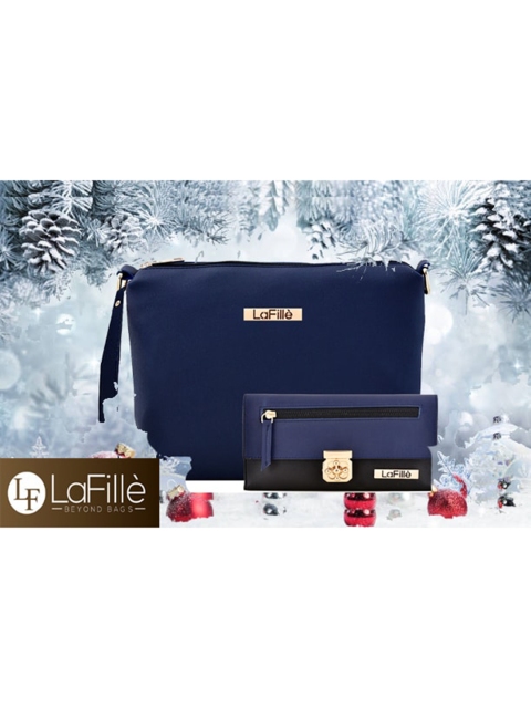 

LaFille Navy Blue Structured Sling Bag With Wallet