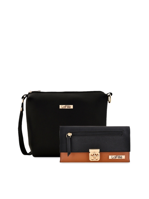 

LaFille Black PU Structured Sling Bag with Clutch