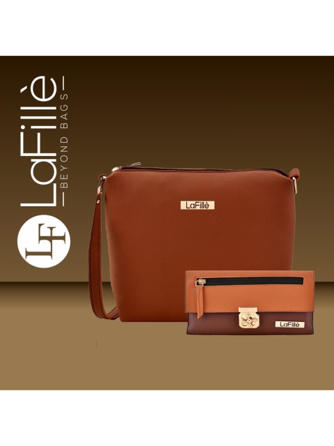 

LaFille Brown Structured Sling Bag With Wallet