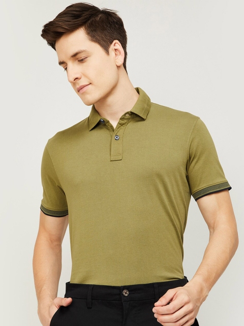 

CODE by Lifestyle Men Olive Green Polo Collar Cotton T-shirt