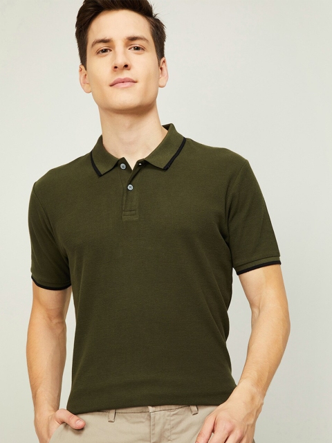 

CODE by Lifestyle Men Olive Green Cotton Polo Collar T-shirt