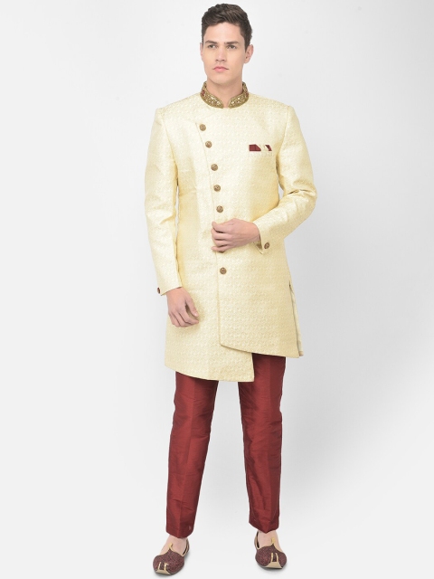 

SG RAJASAHAB Men Cream & Maroon Woven Design Sherwani Set