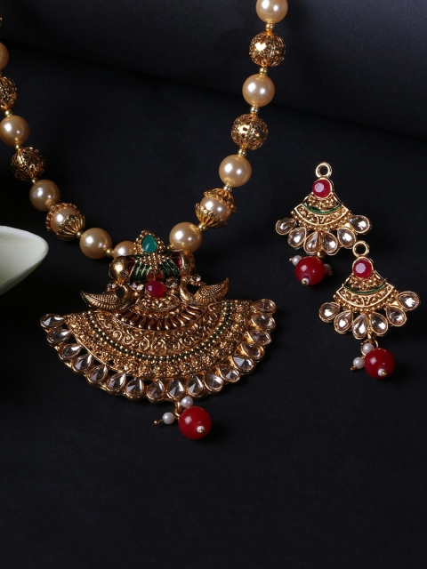 

LIVE EVIL Multicoloured & Gold-Plated Kundan Studded Jewellery Set, Multi