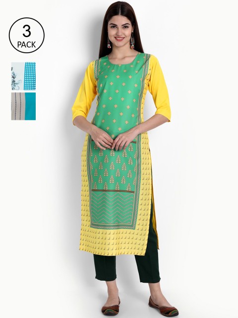 

Ethnic basket Women Pack Of 3 Kurtas, Blue