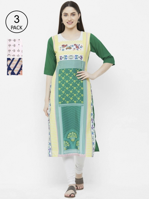 

Ethnic basket Women Pack Of 3 Kurtas, Blue