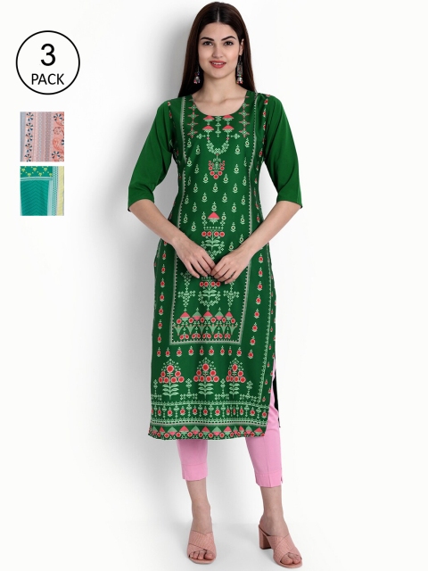

Ethnic basket Women Pack Of 3 Kurtas, Green