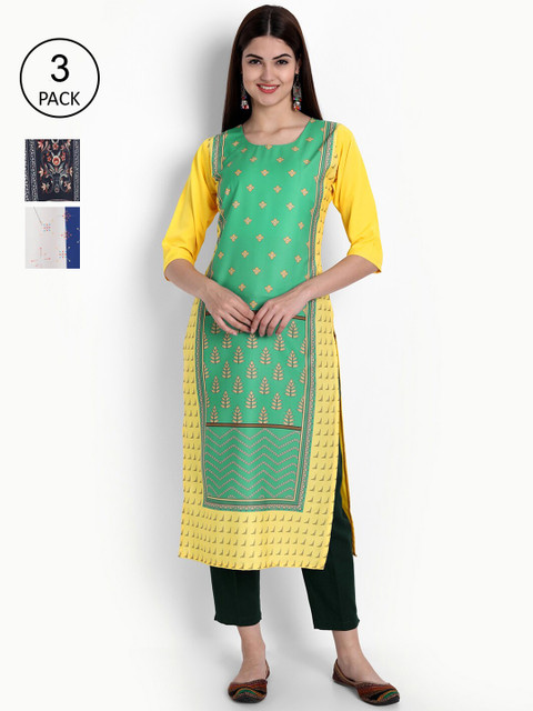 

Ethnic basket Women Pack Of 3 Kurtas, Green