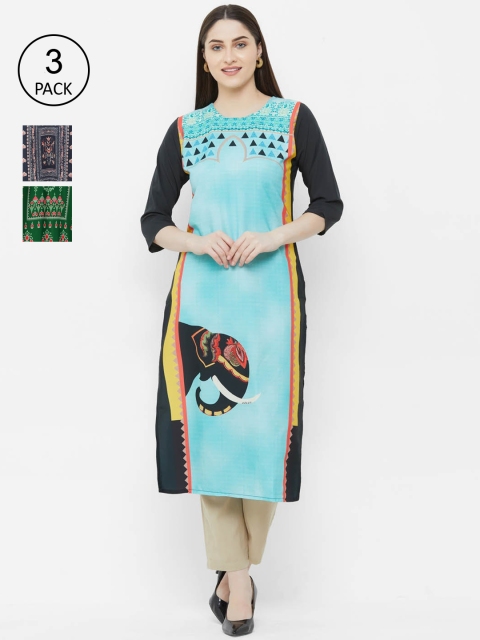 

Ethnic basket Women Multicoloured Geometric Embroidered Keyhole Neck Block Print Crepe Anarkali Kurta, Multi