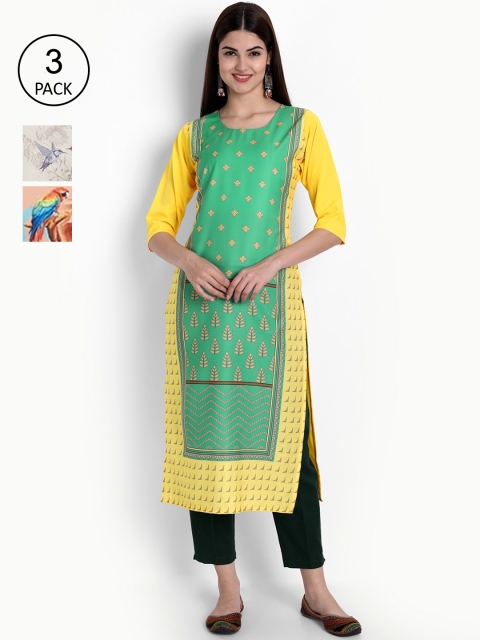 

Ethnic basket Women Pack Of 3 Kurtas, Green