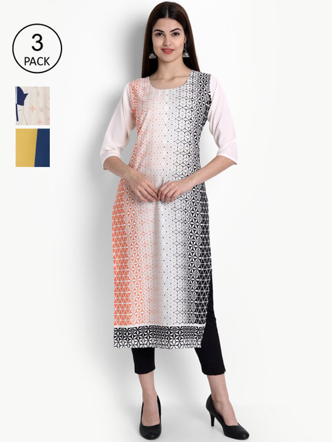 

Ethnic basket Women Pack Of 3 Kurtas, White