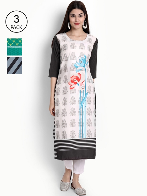 

Ethnic basket Women Pack of 3 Ethnic Motifs Printed Crepe Kurta, White