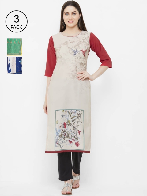 

Ethnic basket Women Beige & Yellow Quirky Printed Block Print Crepe Kurta