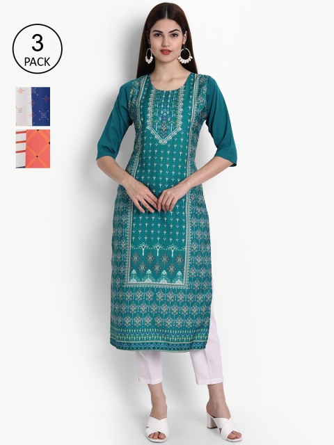 

Ethnic basket Women Pack Of 3 Kurtas, Green