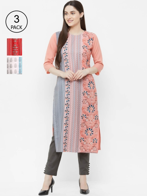 

Ethnic basket Women Pack Of 3 Kurtas, Red