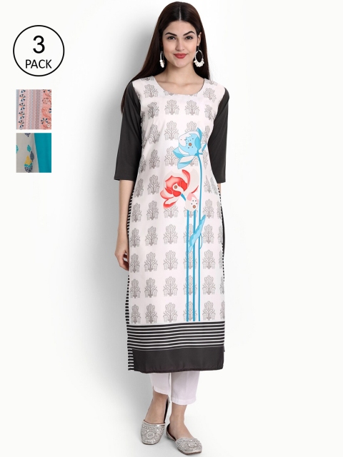 

Ethnic basket Women Pack Of 3 Ethnic Motifs Printed Block Print Crepe Kurta, Multi