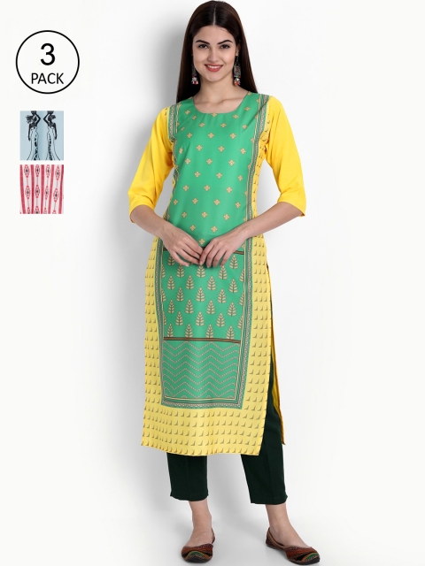 

Ethnic basket Women Pack Of 3 Kurtas, Blue