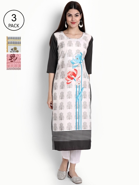 

Ethnic basket Women Pack of 3 Printed Crepe Kurtas, Yellow