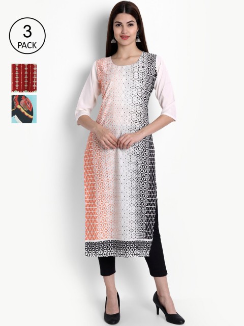 

Ethnic basket Women Pack Of 3 Kurtas, Red