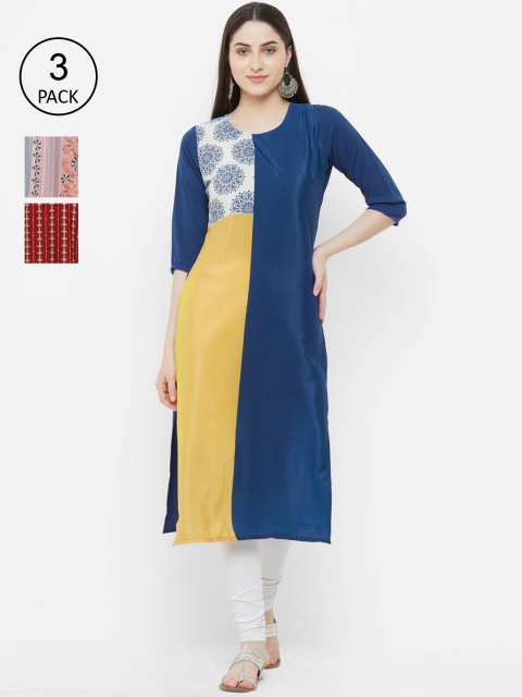 

Ethnic basket Women Pack of 3 Printed Crepe Kurtas, Maroon