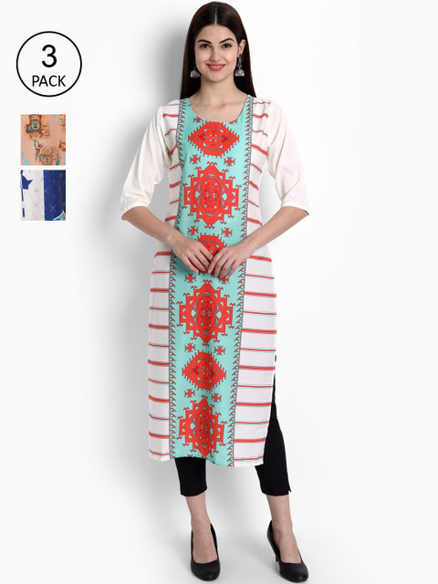 

Ethnic basket Women Pack of 2 Printed Kurtas, Peach
