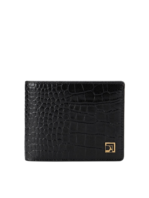 

Da Milano Men Black Textured Leather Two Fold Wallet