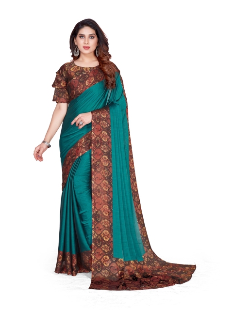 

KALINI Teal Blue & Brown Designer Saree