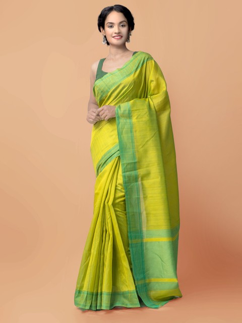 

Unnati Silks Green & Gold-Toned Woven Design Zari Silk Cotton Mysore Silk Saree