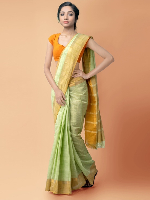 

Unnati Silks Green Woven Design Pure Handloom Sustainable Pavani Mangalagiri Cotton Saree