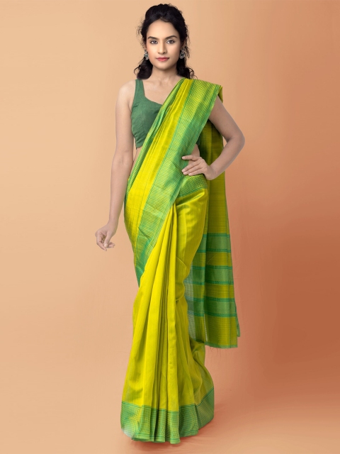 

Unnati Silks Green & Yellow Silk Cotton Mysore Silk Saree