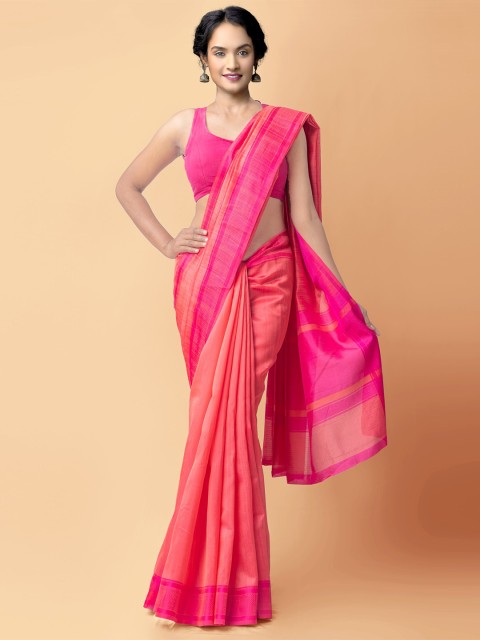 

Unnati Silks Pink & Peach-Coloured Silk Cotton Mysore Silk Saree