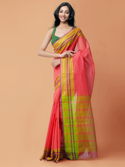 

Unnati Silks Pink & Yellow Pure Cotton Mangalagiri Saree