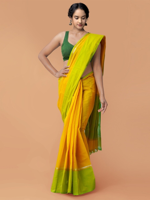 

Unnati Silks Orange & Green Pure Cotton Mangalagiri Saree