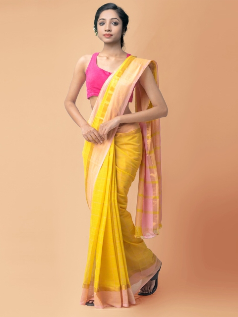 

Unnati Silks Yellow Woven Design Pure Handloom Sustainable Pavani Mangalagiri Cotton Saree