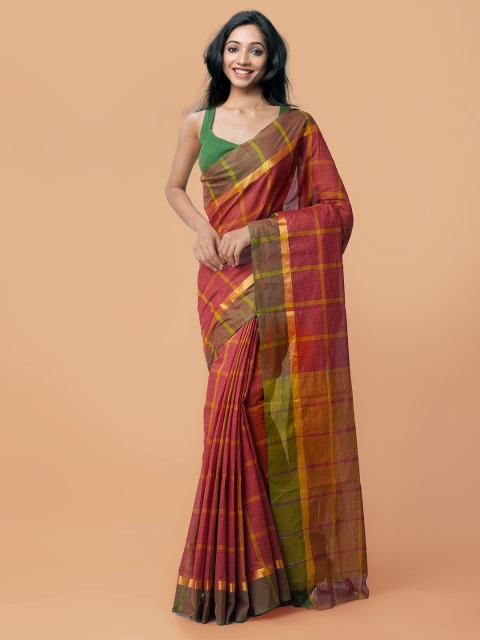 

Unnati Silks Maroon & Green Zari Pure Cotton Handloom Sustainable Mangalagiri Saree