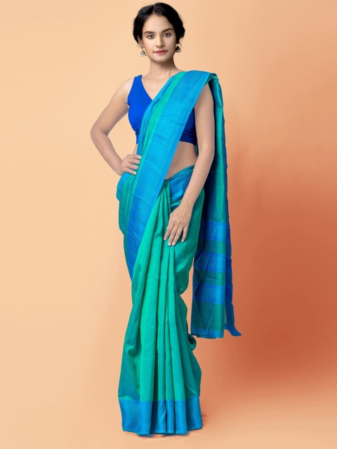 

Unnati Silks Green & Blue Woven Design Silk Cotton Mysore Silk Saree